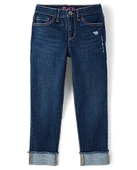 Girls Roll Cuff Straight Jeans