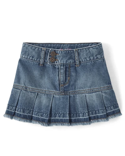 Jupe-short plissée en jean pour fille
