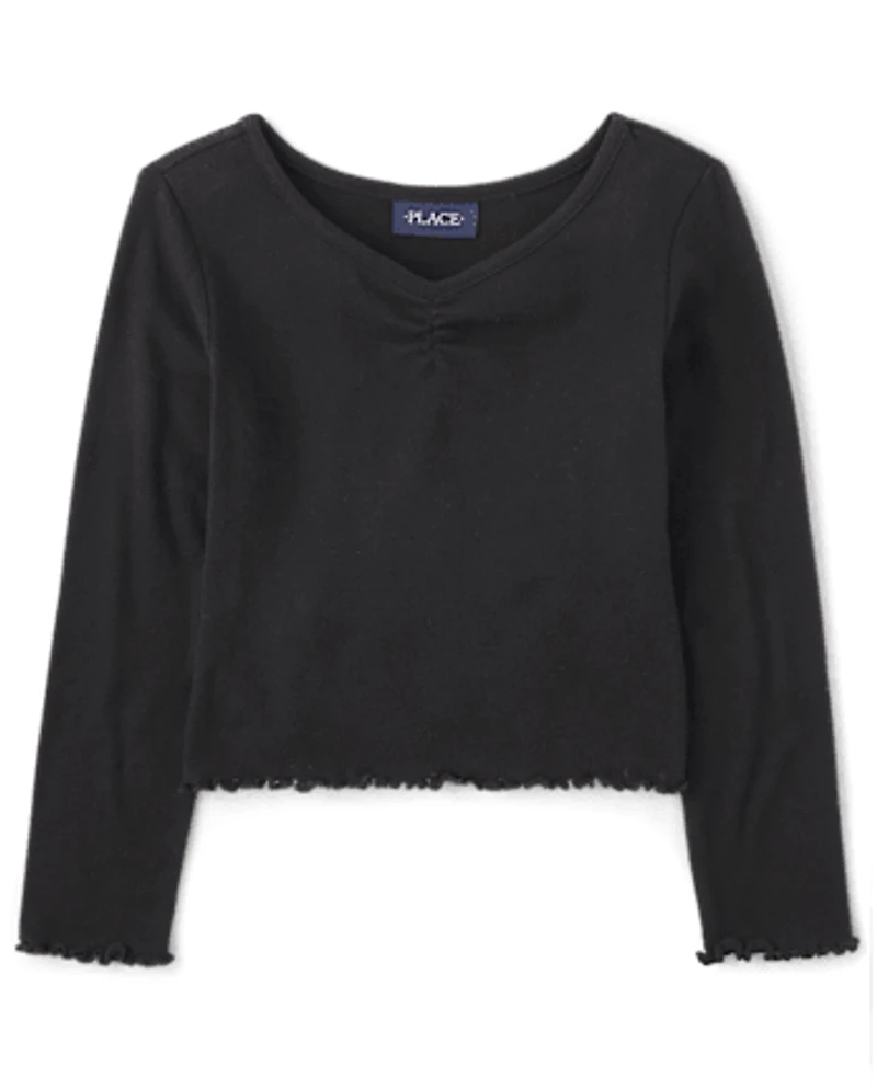 Girls Pointelle Ruched Top