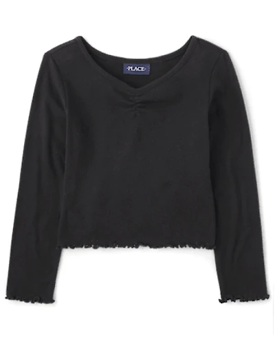 Girls Pointelle Ruched Top