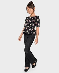 Haut à smocks fleuris pour fille