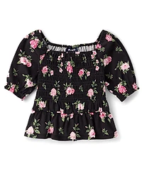 Haut à smocks fleuris pour fille