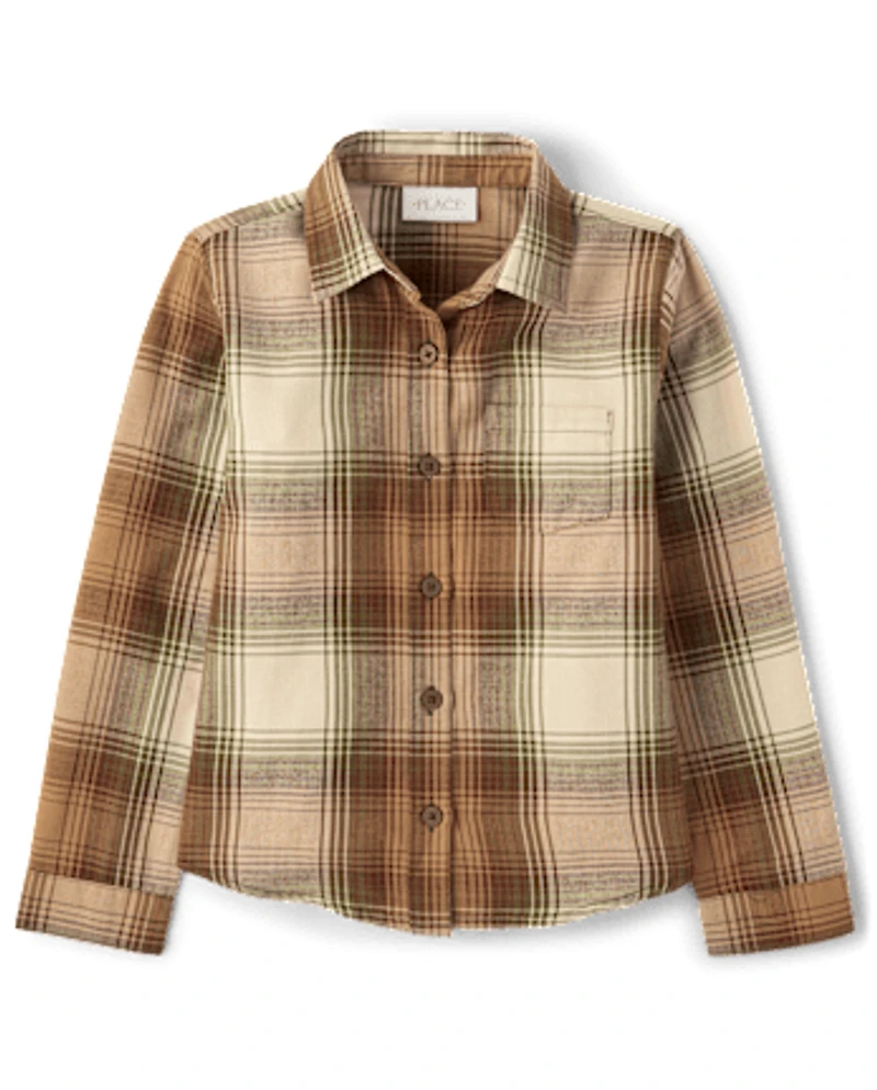 Girls Plaid Flannel Button Up Shirt