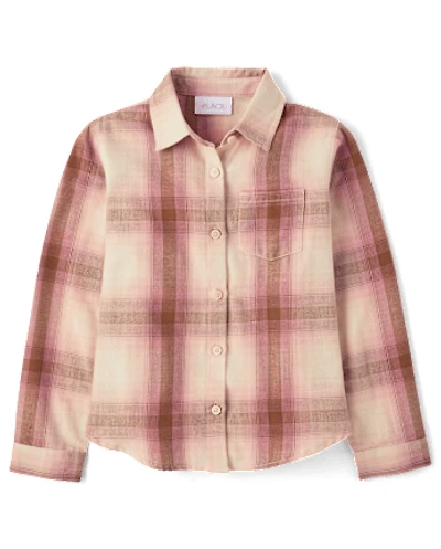 Girls Plaid Flannel Button Up Shirt