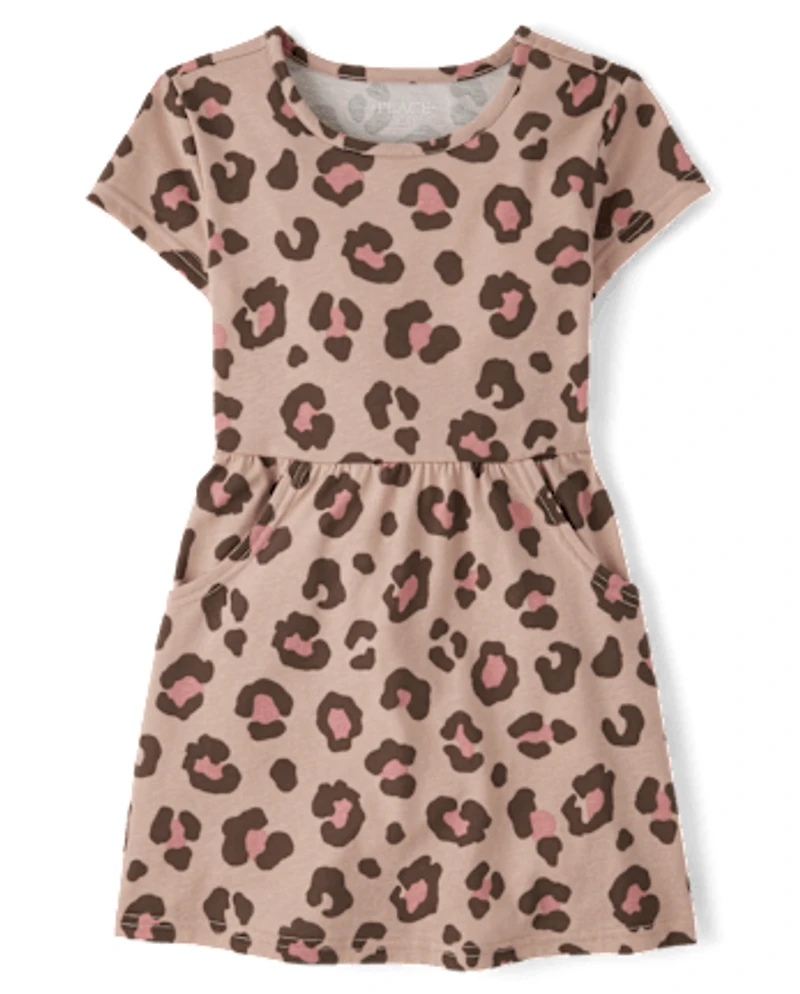 Girls Leopard Pocket Dress