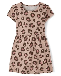 Girls Leopard Pocket Dress