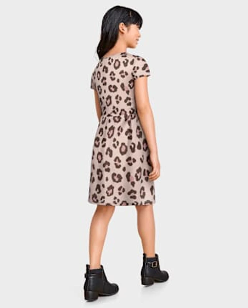 Girls Leopard Pocket Dress