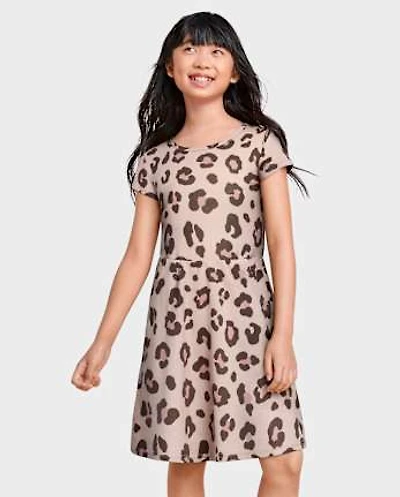 Girls Leopard Pocket Dress