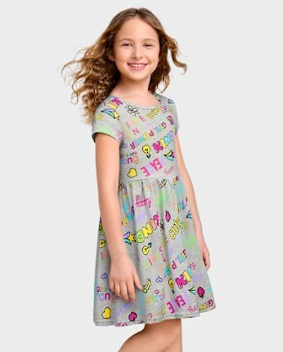 Girls Print Cut Out Dress