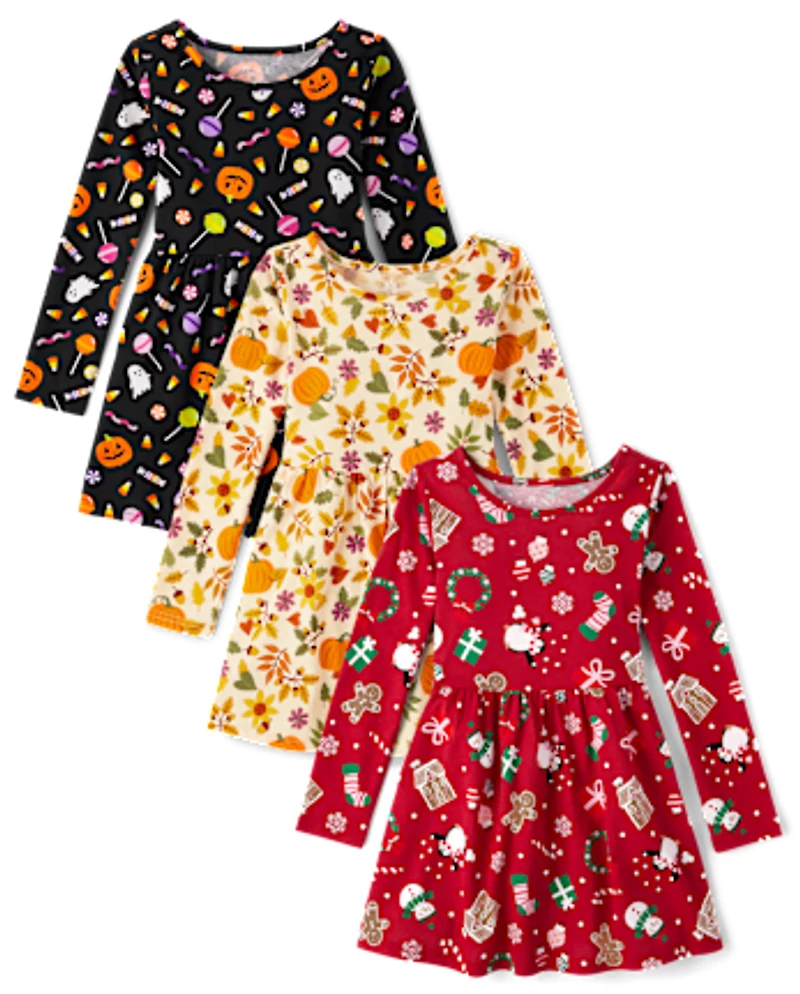 Girls Holiday Everyday Dress 3-Pack