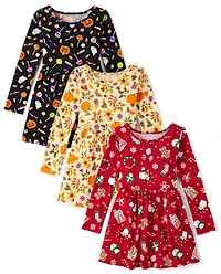 Girls Holiday Everyday Dress 3-Pack