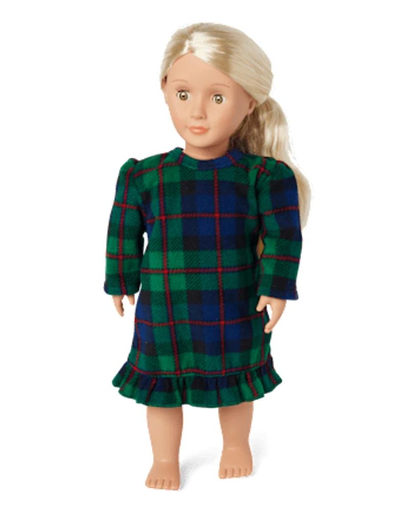 Doll Matching Family Tartan Plaid Microfleece Ruffle Nightgown