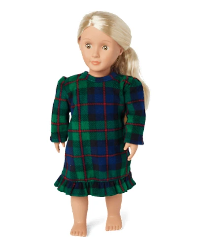 Doll Matching Family Tartan Plaid Microfleece Ruffle Nightgown