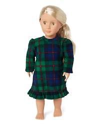 Doll Matching Family Tartan Plaid Microfleece Ruffle Nightgown