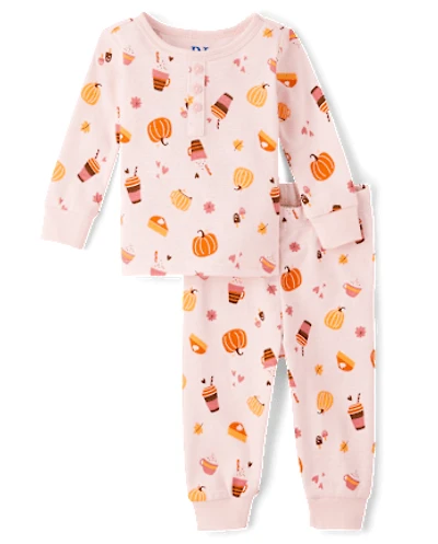 Pyjama Henley ajusté en coton pour bébé et petite fille, maman moi, motif citrouille épicée