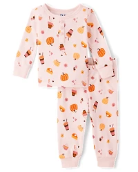 Pyjama Henley ajusté en coton pour bébé et petite fille, maman moi, motif citrouille épicée