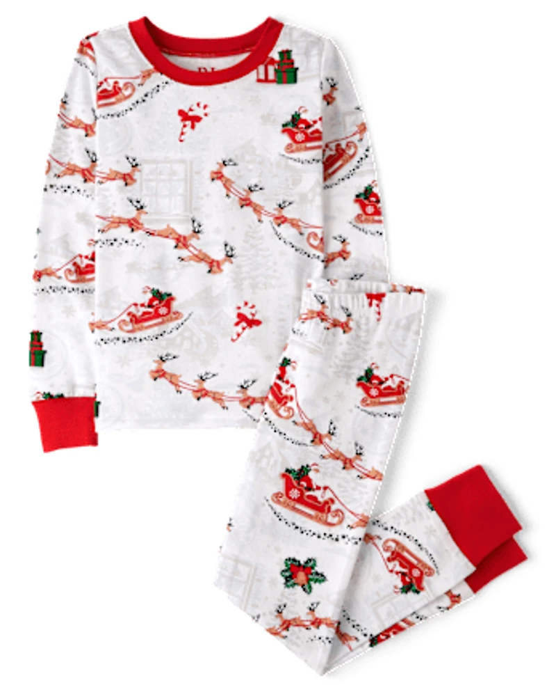 Kids Matching Family Santa Sleigh Snug Fit Cotton Pajamas