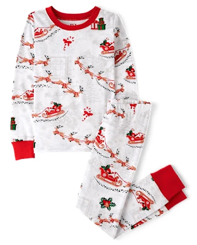 Kids Matching Family Santa Sleigh Snug Fit Cotton Pajamas