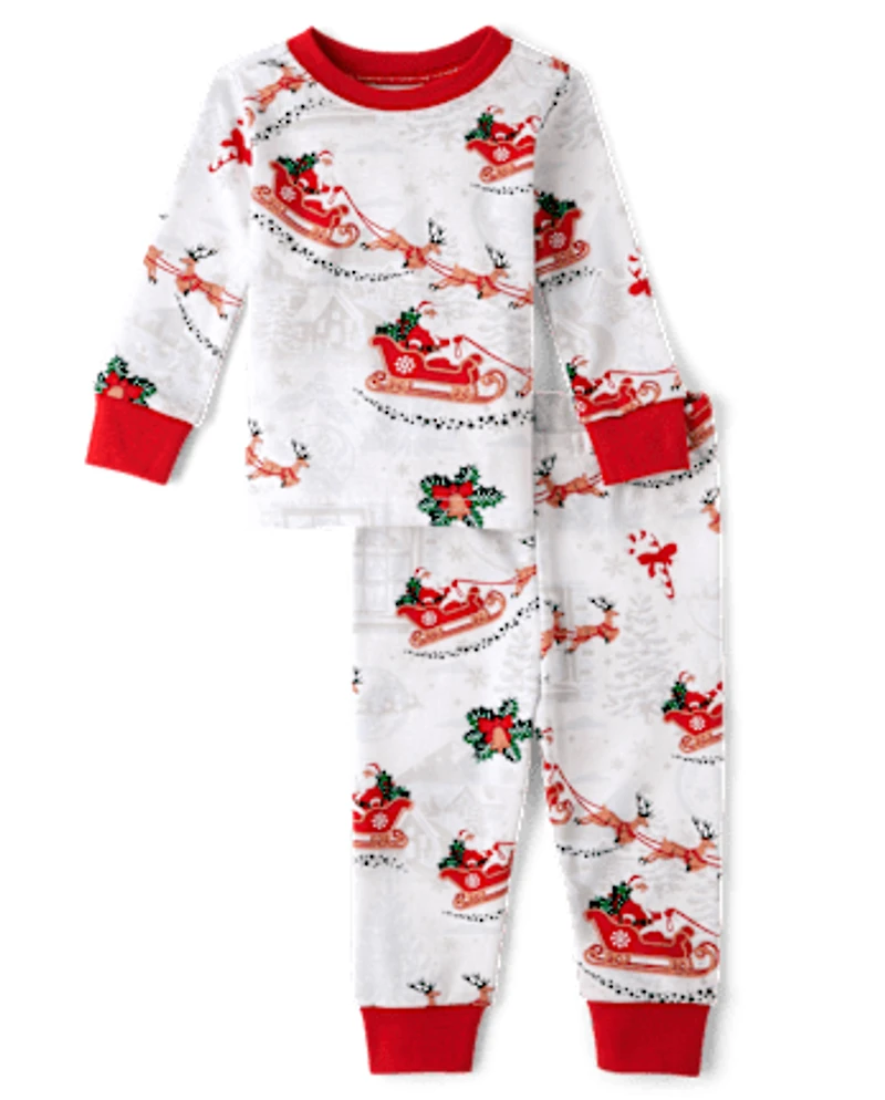 Pyjama en coton ajusté pour bébé et enfant bas âge, motif traîneau du Père Noël