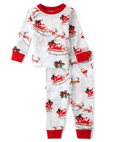 Pyjama en coton ajusté pour bébé et enfant bas âge, motif traîneau du Père Noël