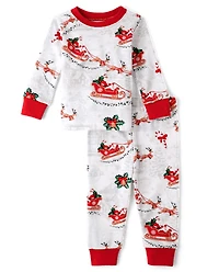 Pyjama en coton ajusté pour bébé et enfant bas âge, motif traîneau du Père Noël