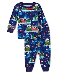 Pyjama ajusté en coton pour bébé et tout-petit avec motif train de Noël lumineux