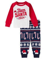 Pyjama en coton ajusté pour bébé et tout-petit, équipe familiale assortie du Père Noël 2024