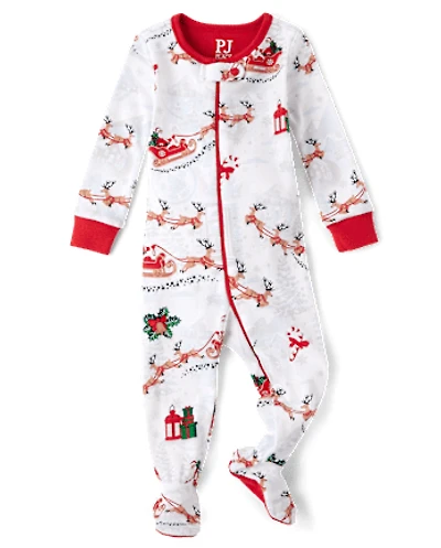 Pyjama une pièce en coton ajusté pour bébé et enfant bas âge, motif traîneau du Père Noël