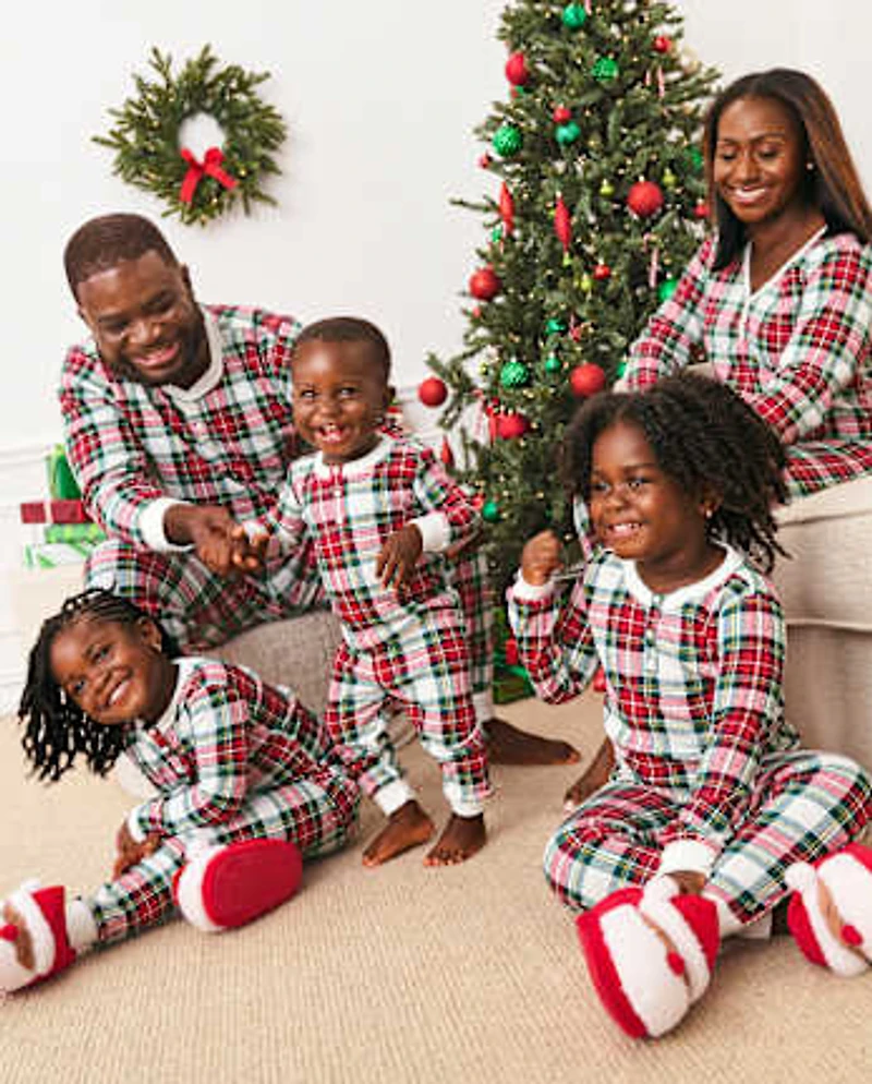Mens Matching Family Plaid Thermal Henley Pajamas
