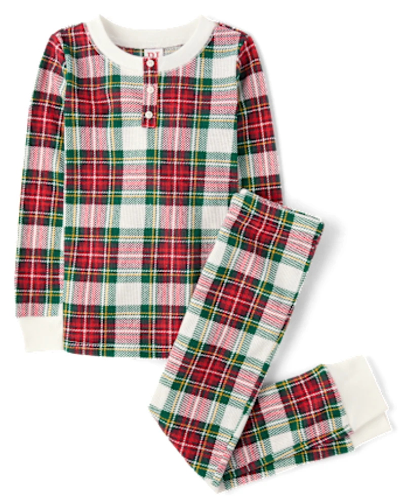Pyjama Henley thermique à carreaux assorti pour enfants