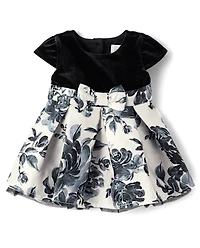 Baby Girls Floral Velour Fit And Flare Dress
