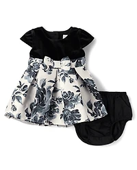 Baby Girls Floral Velour Fit And Flare Dress