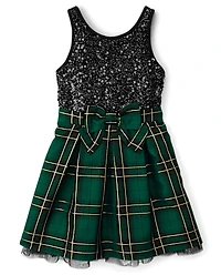 Girls Matching Family Plaid Sequin Fit And Flare Dress
