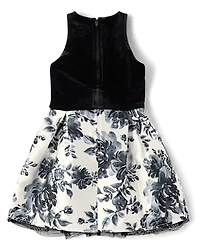 Girls Floral Velour Fit And Flare Dress