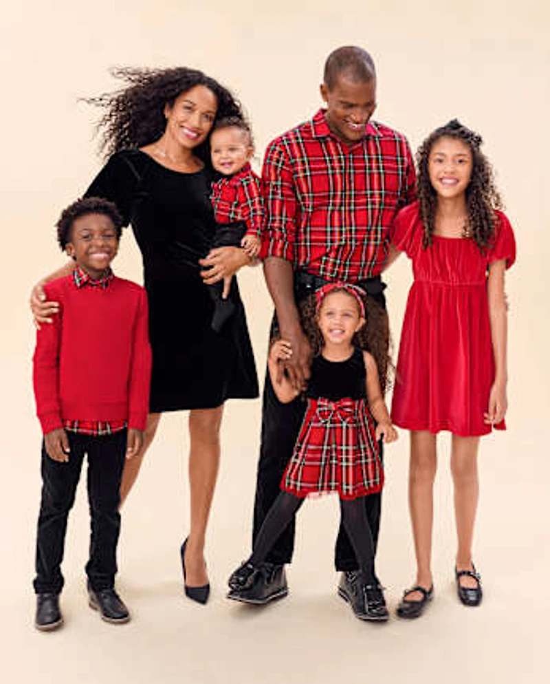 Femme Famille assortie Velour ajustée Robe évasée