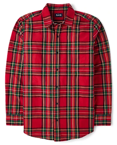 Mens Matching Family Plaid Poplin Button Up Shirt