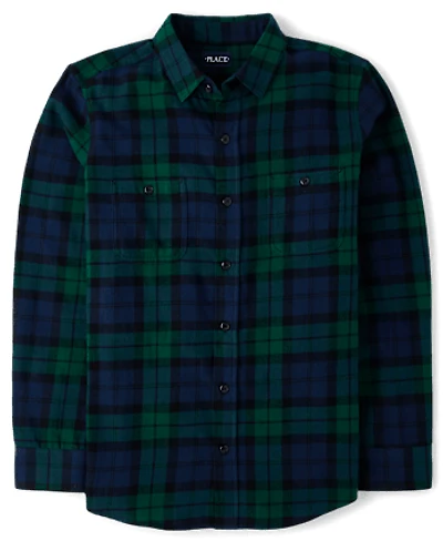 Mens Dad And Me Plaid Flannel Button Up Shirt