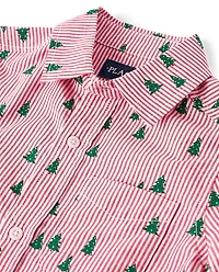 Boys Print Poplin Button Up Shirt