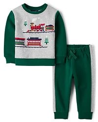 Baby And Toddler Boys Train Premium Fleece 2-Piece Outfit Set