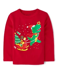 Baby And Toddler Boys Christmas Dino Graphic Tee