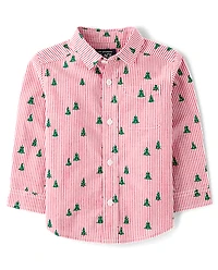 Baby And Toddler Boys Print Poplin Button Up Shirt