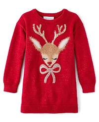 Baby And Toddler Girls Sequin Reindeer Sweater Dress