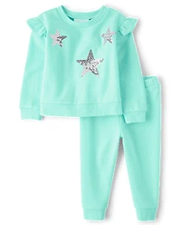 Toddler Girls Sequin Graphic Fleece 2-Piece Outfit Set
