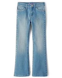 Girls Studded Flare Jeans