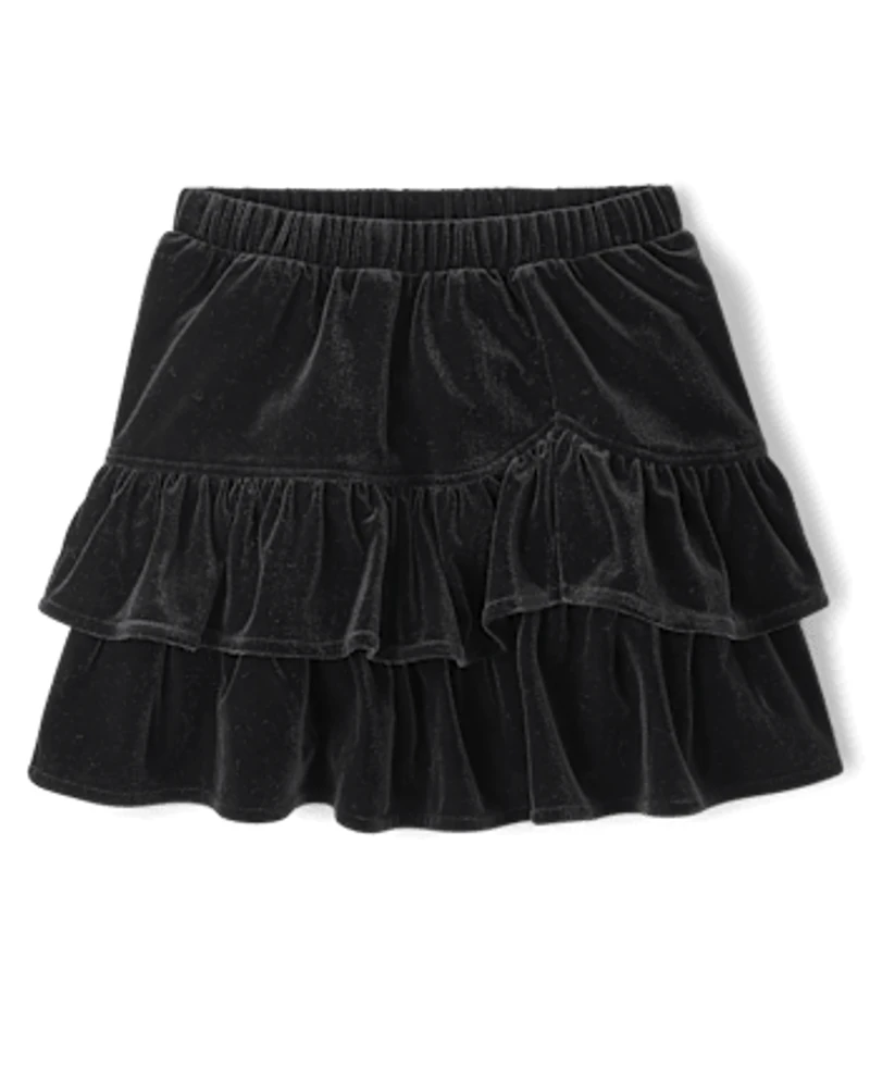 Girls Tiered Velour Skirt