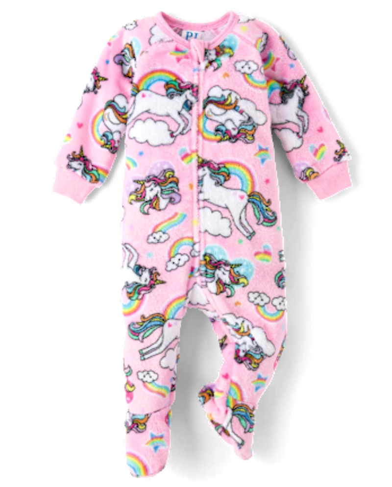Baby And Toddler Girls Unicorn Footed One Piece Pajamas - Cozy Fleece