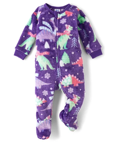 Baby And Toddler Girls Dino Footed One Piece Pajamas - Cozy Fleece