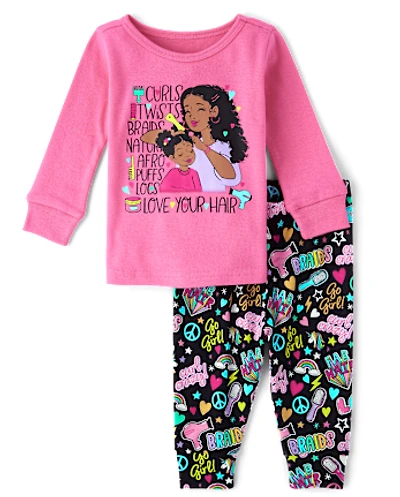 Baby And Toddler Girls Love Your Hair Snug Fit Cotton Pajamas