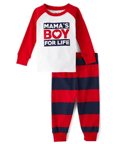 Pyjama en coton ajusté « Petit garçon à maman » pour bébés et jeunes enfants
