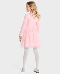 Girls Cross Back Glitter Velour Tutu Dress